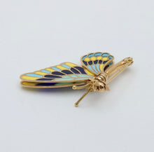 Load image into Gallery viewer, Vintage 18K Yellow Gold Plique A Jour Enamel Butterfly Brooch
