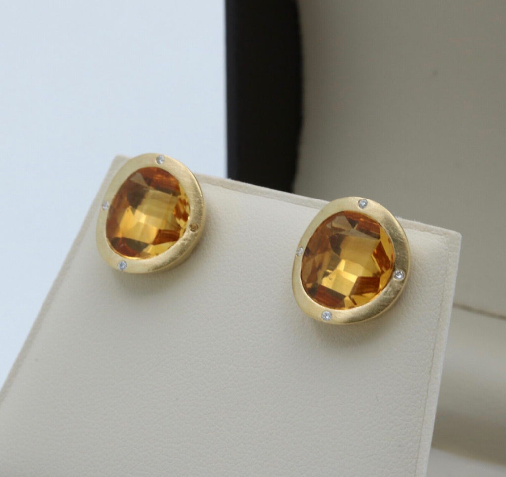 Vintage Citrine Diamonds 18K Yellow Gold Earrings