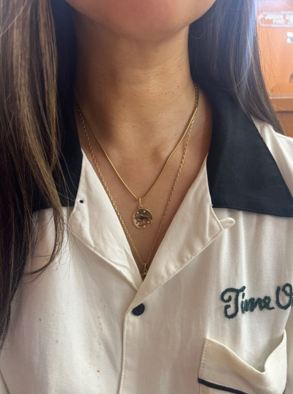 Vintage 14K Yellow Gold Zodiac Taurus Enamel Charm Pendant