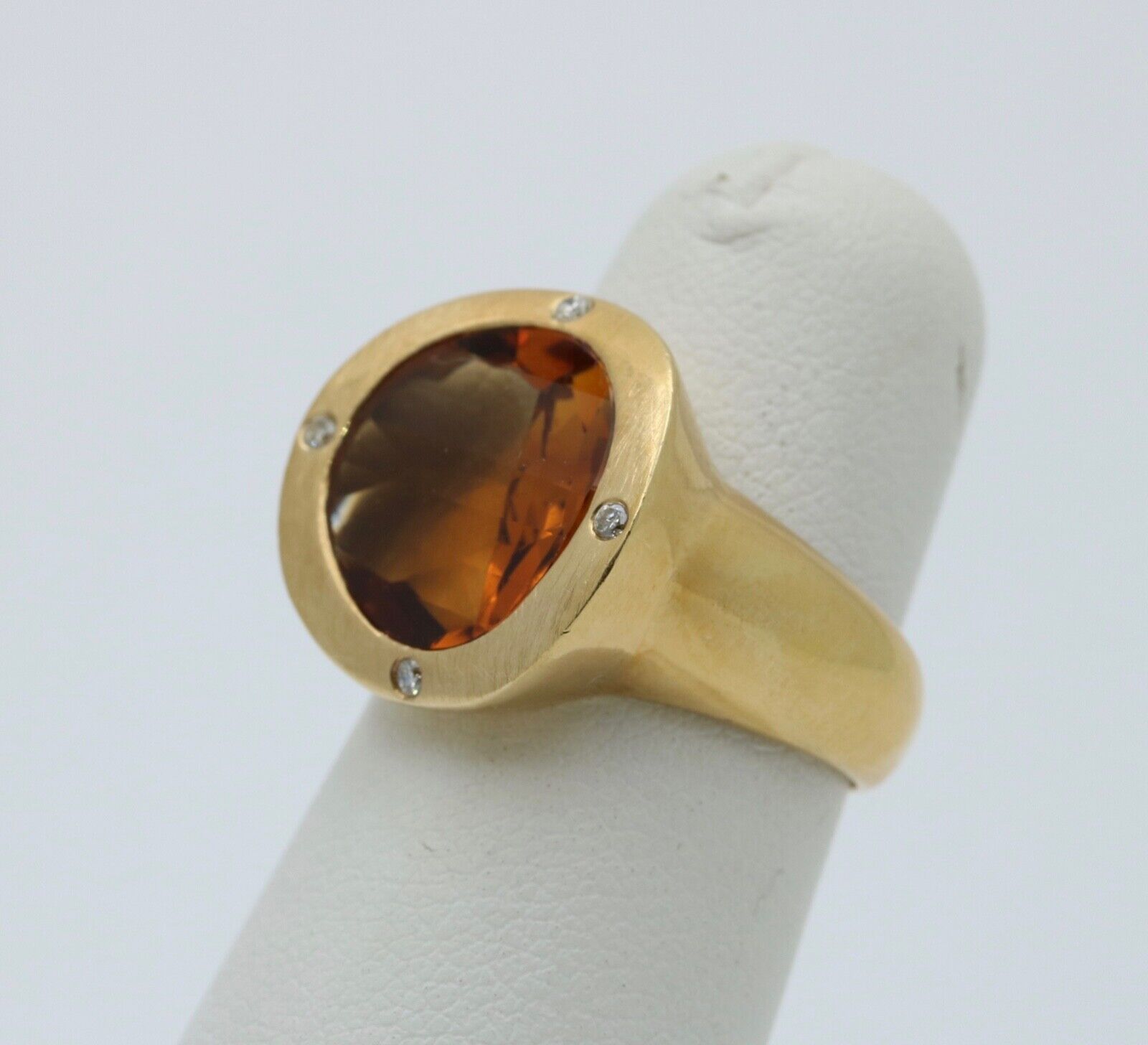Vintage Unisex Citrine Diamonds 18K Yellow Gold Ring