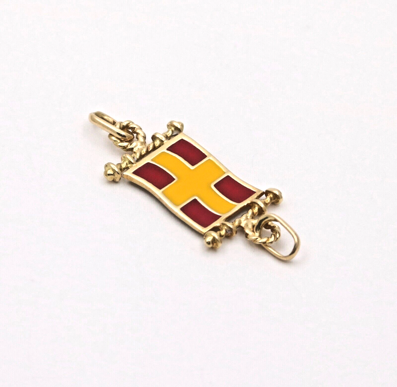 Vintage Nautical Flag 18K Yellow Gold Enamel Pendant Charm