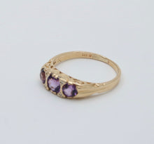 Load image into Gallery viewer, Victorian 14K Yellow Gold Three Stones Amethyst  &amp; diamond Ring
