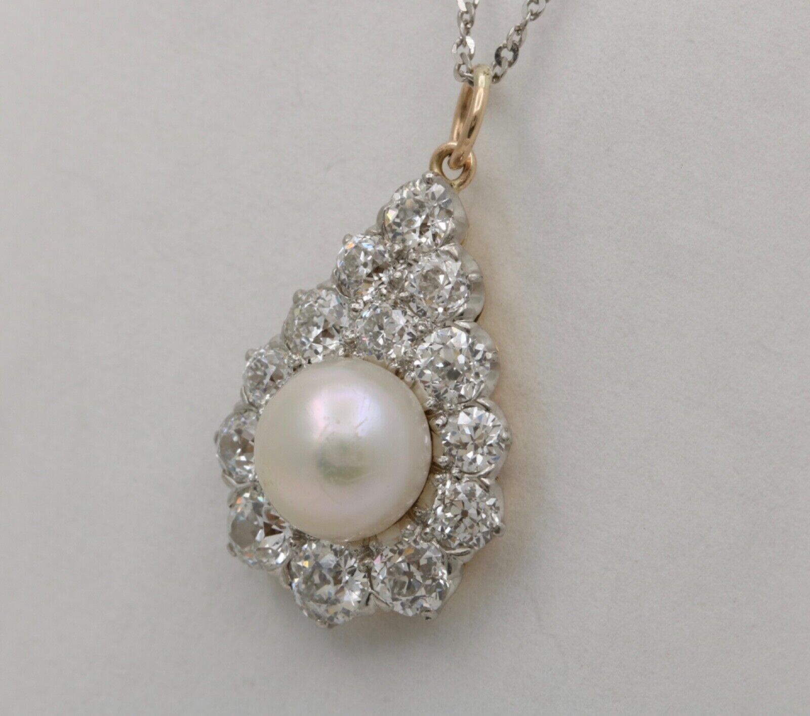 Vintage 18K Yellow Gold & Platinum Diamond Pearl Pendant Charm