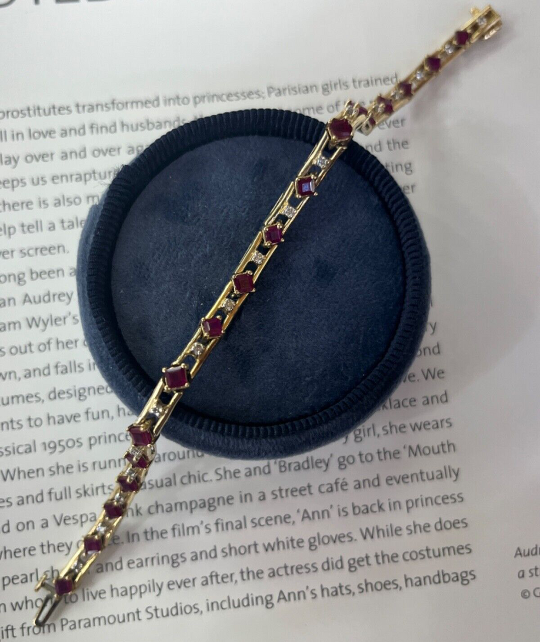 Vintage 14K Yellow Gold Ruby & Diamond Tennis Bracelet