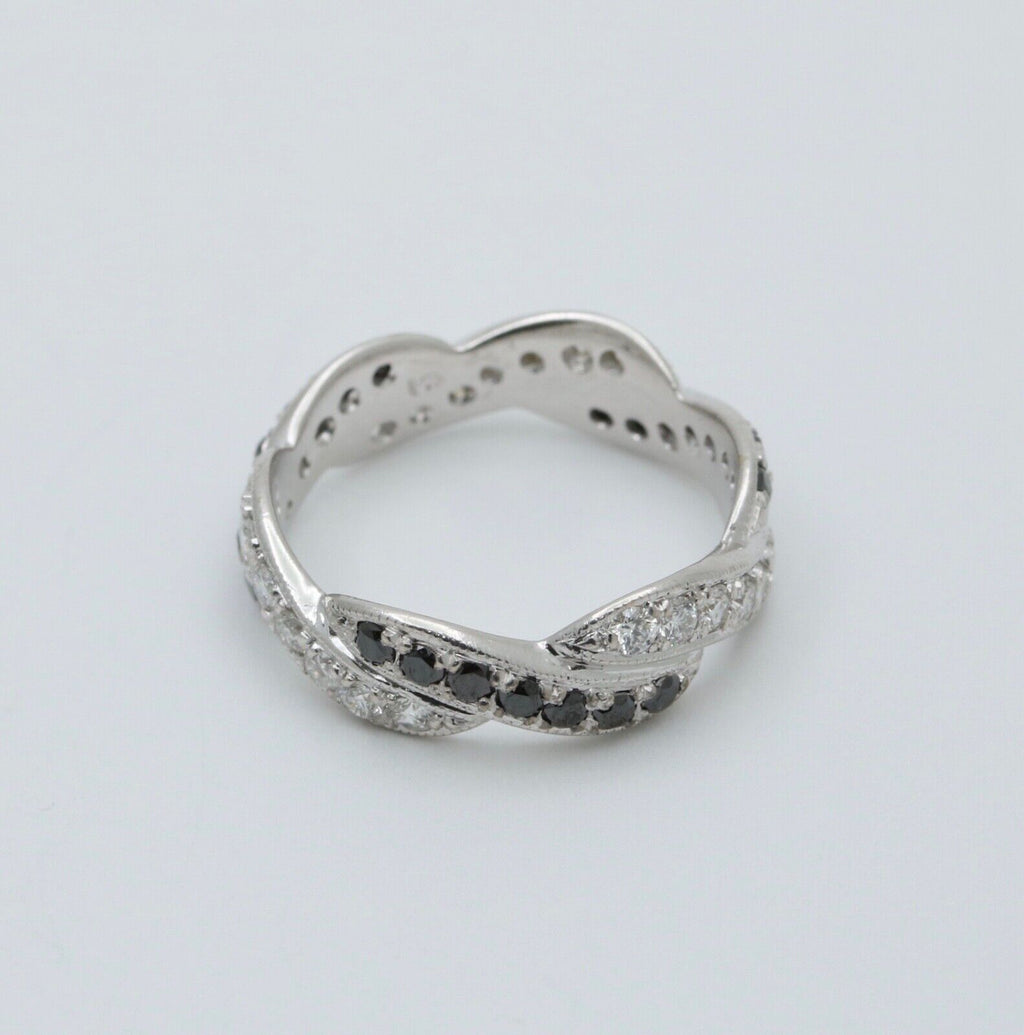 Vintage Diamonds Blue Sapphires 14K White Gold Ring