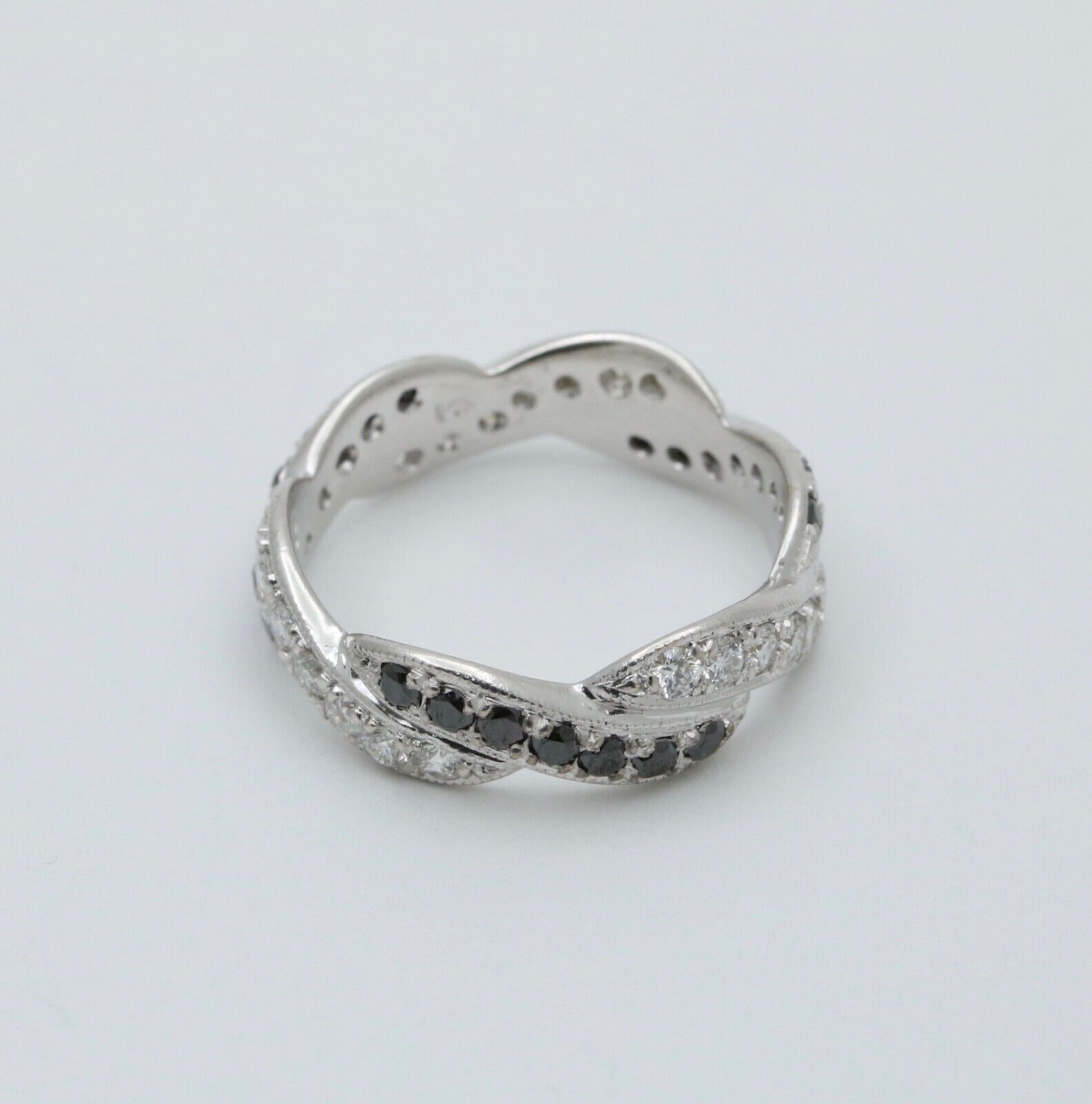 Vintage Diamonds Blue Sapphires 14K White Gold Ring