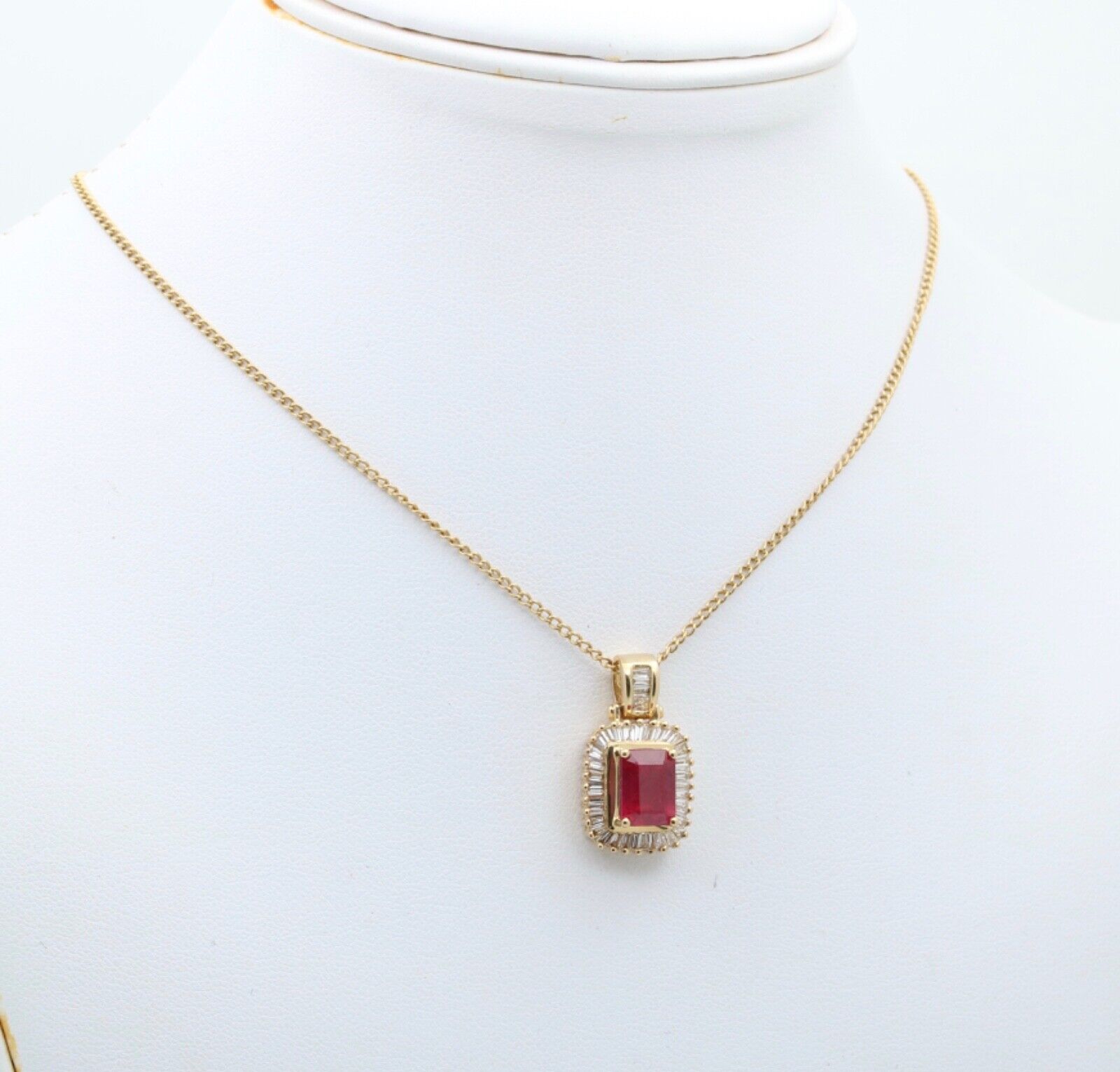 Vintage 14K Yellow Gold Ruby & Diamond Pendant Necklace