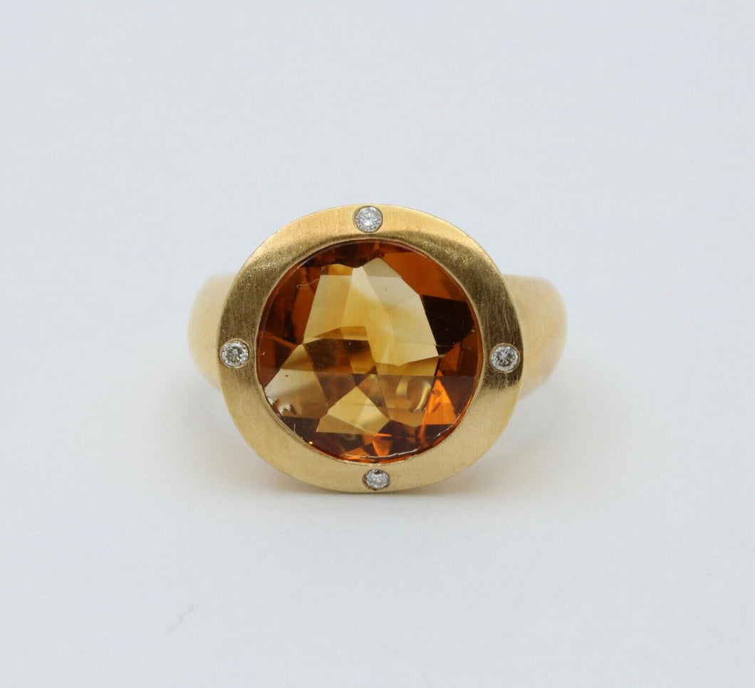 Vintage Unisex Citrine Diamonds 18K Yellow Gold Ring