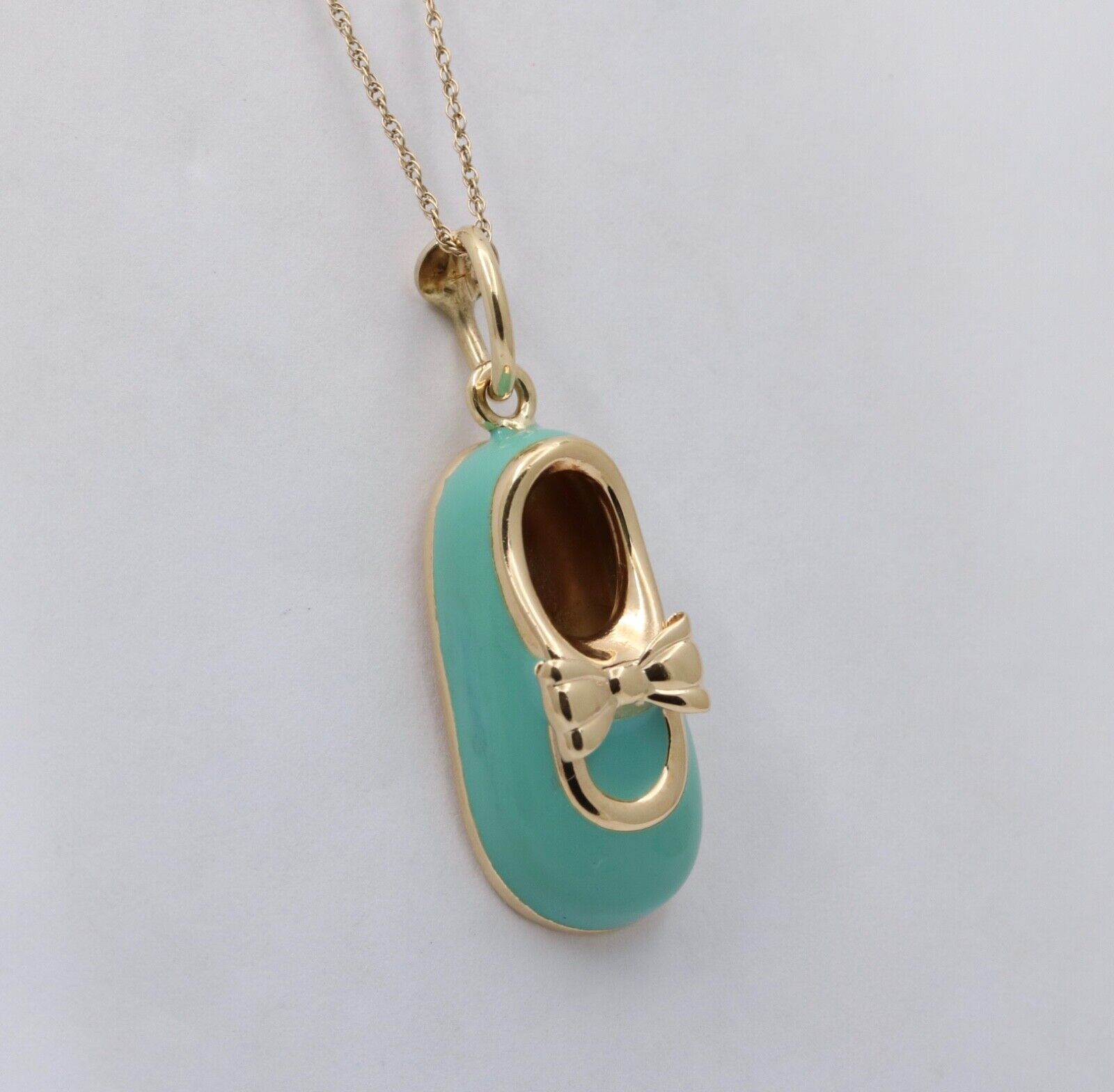 Vintage 14K Yellow Gold Enamel Baby Shoe Charm Pendant