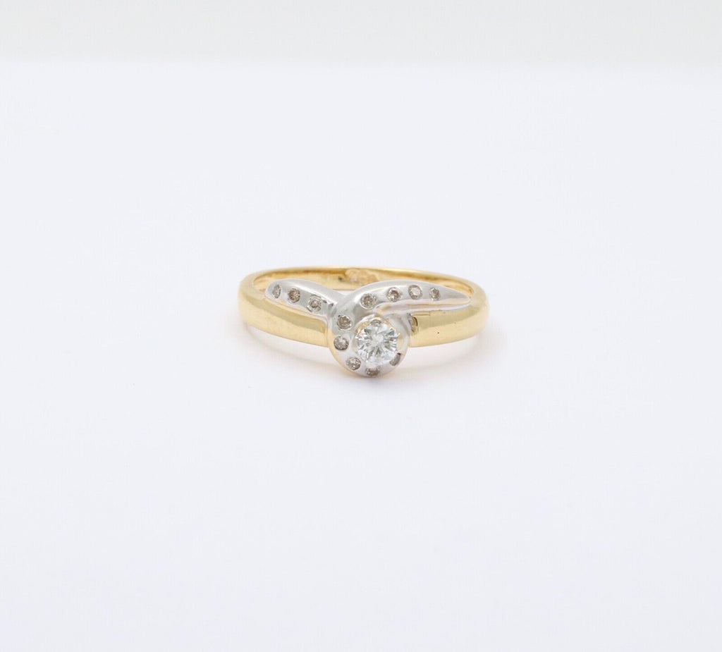 Vintage 18K Yellow Gold & Platinum Geometric Diamond Ring