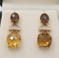Vintage Citrine Amethyst Diamond 14K Yellow Gold Dangle Earrings