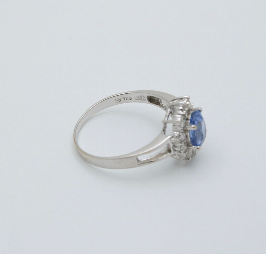 Vintage Sapphire Diamonds 18K White Gold Ring