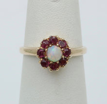 Load image into Gallery viewer, Vintage 10K Yellow Gold Opal &amp; Ruby Flower Ring
