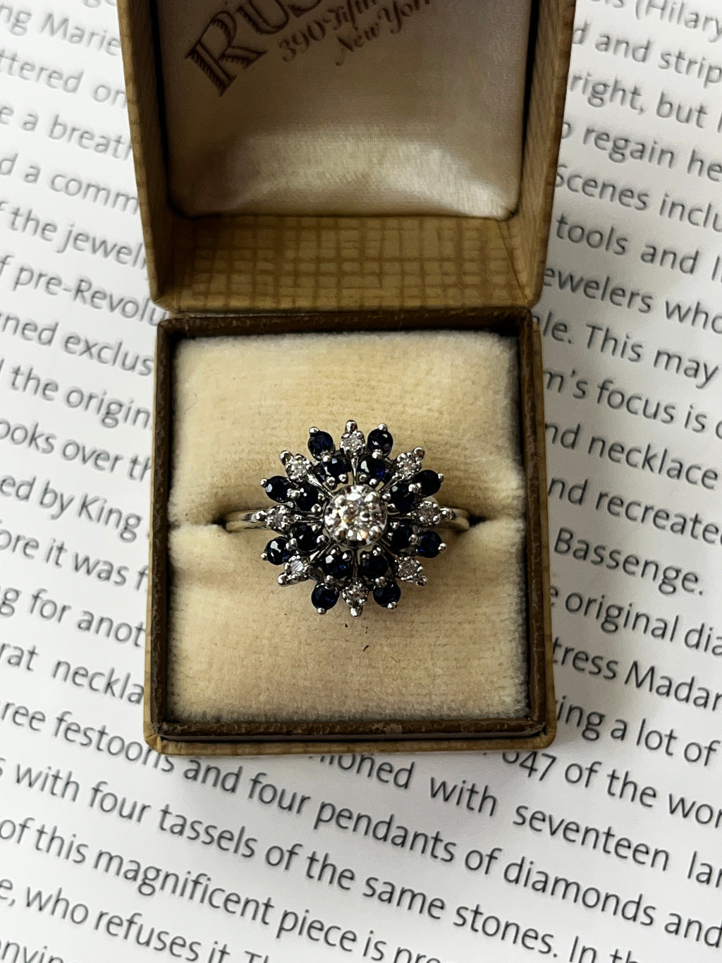 Vintage 14K White Gold Starburst Sapphire Diamond Ring