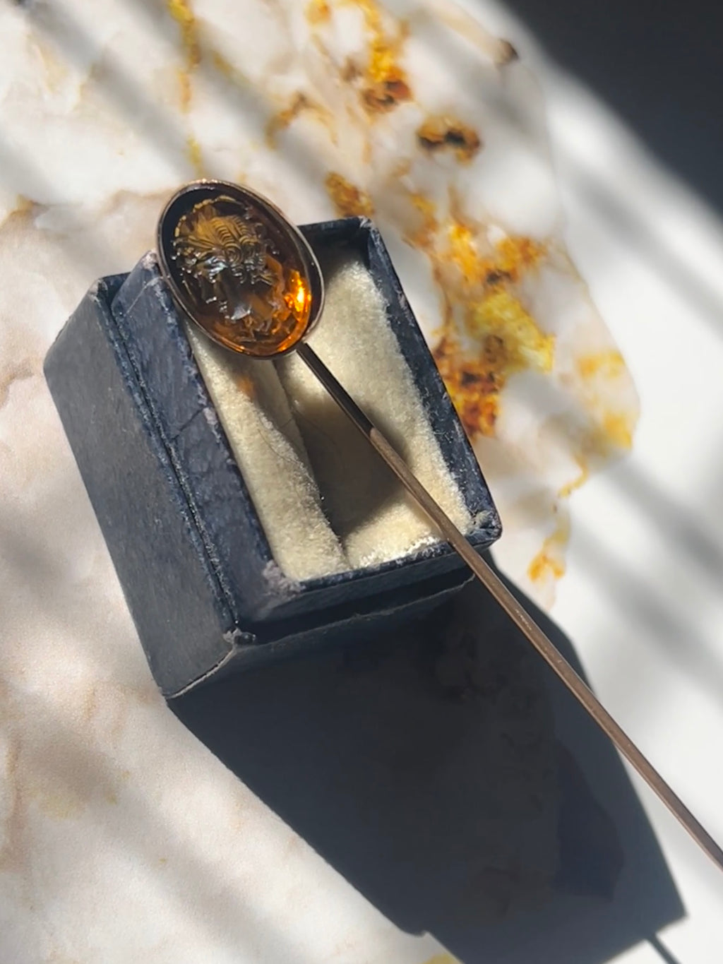 Antique 9K Yellow Gold Intaglio Carnelian Stick Pin