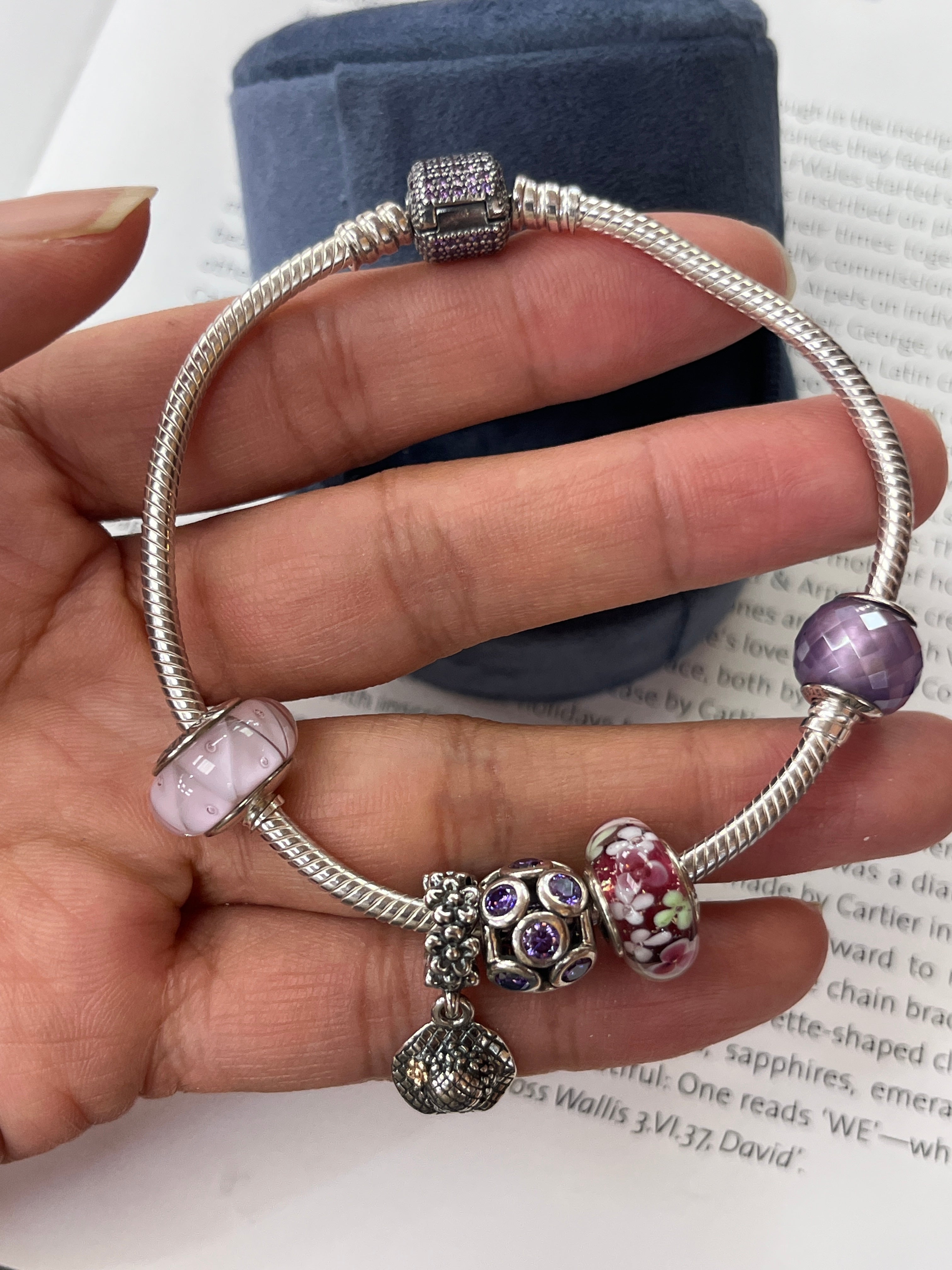 Pandora Sterling Silver Pink & Purple Charm Bracelet