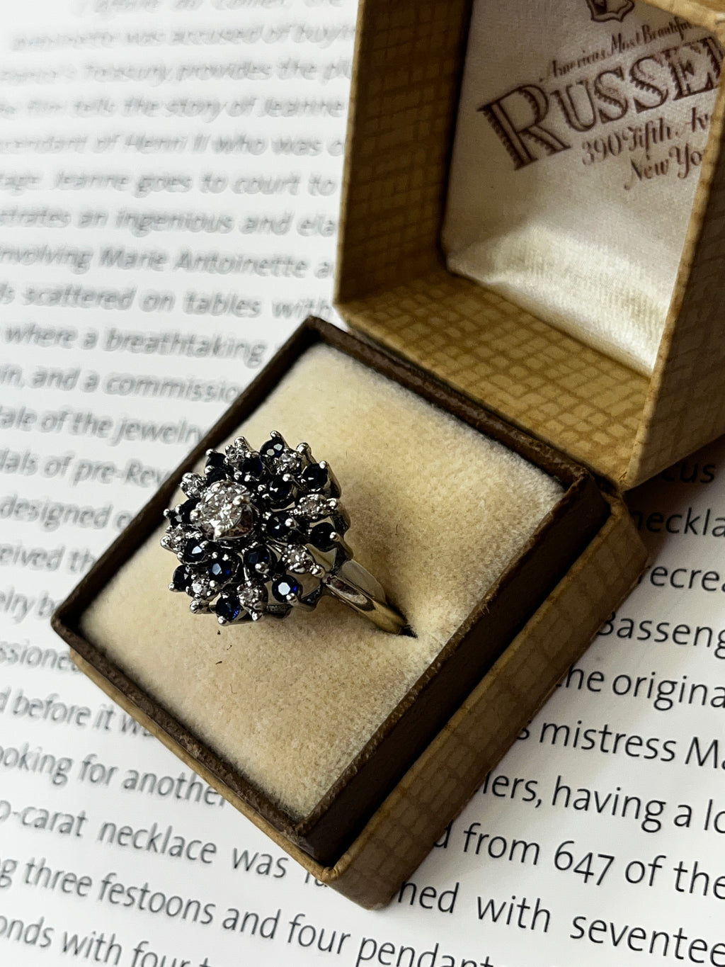 Vintage 14K White Gold Starburst Sapphire Diamond Ring