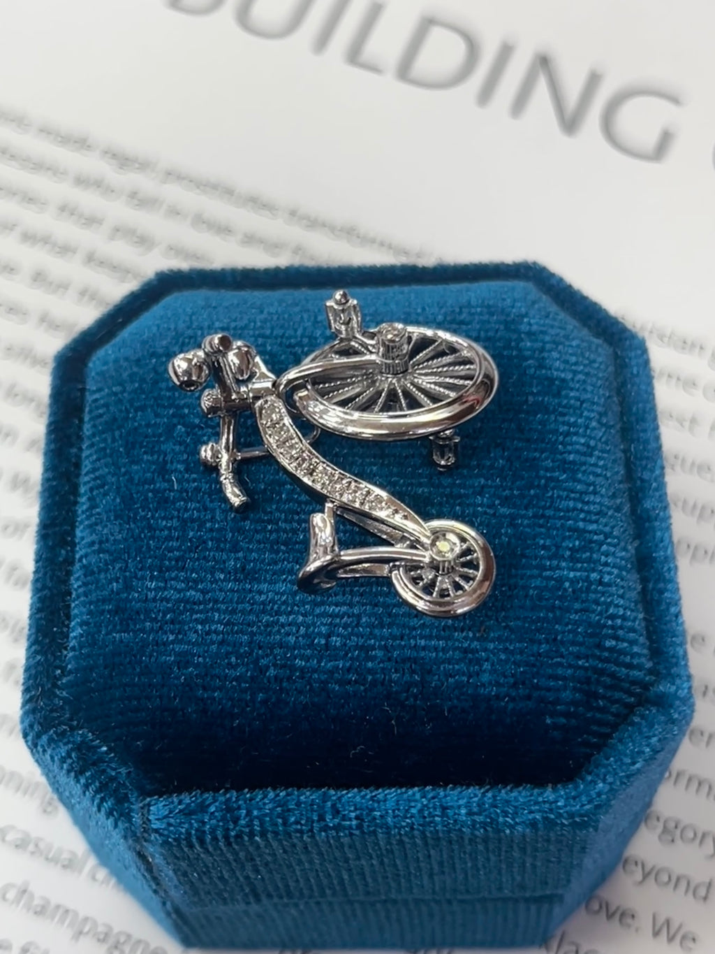 Vintage Bicycle Diamond Movable 18K White Gold Pendant.