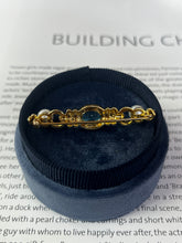 Load image into Gallery viewer, Vintage 14K Yellow Gold Pearl &amp; Blue Zircon Bar Pin

