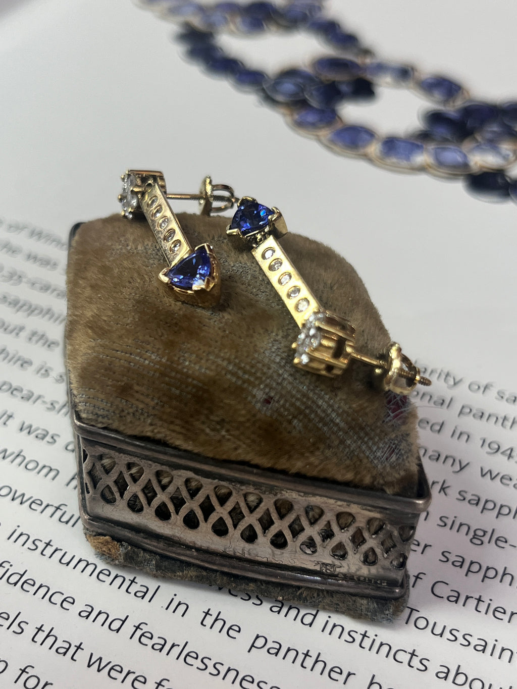 Vintage 14K Yellow Gold Tanzanite & Diamond Dangling Earrings
