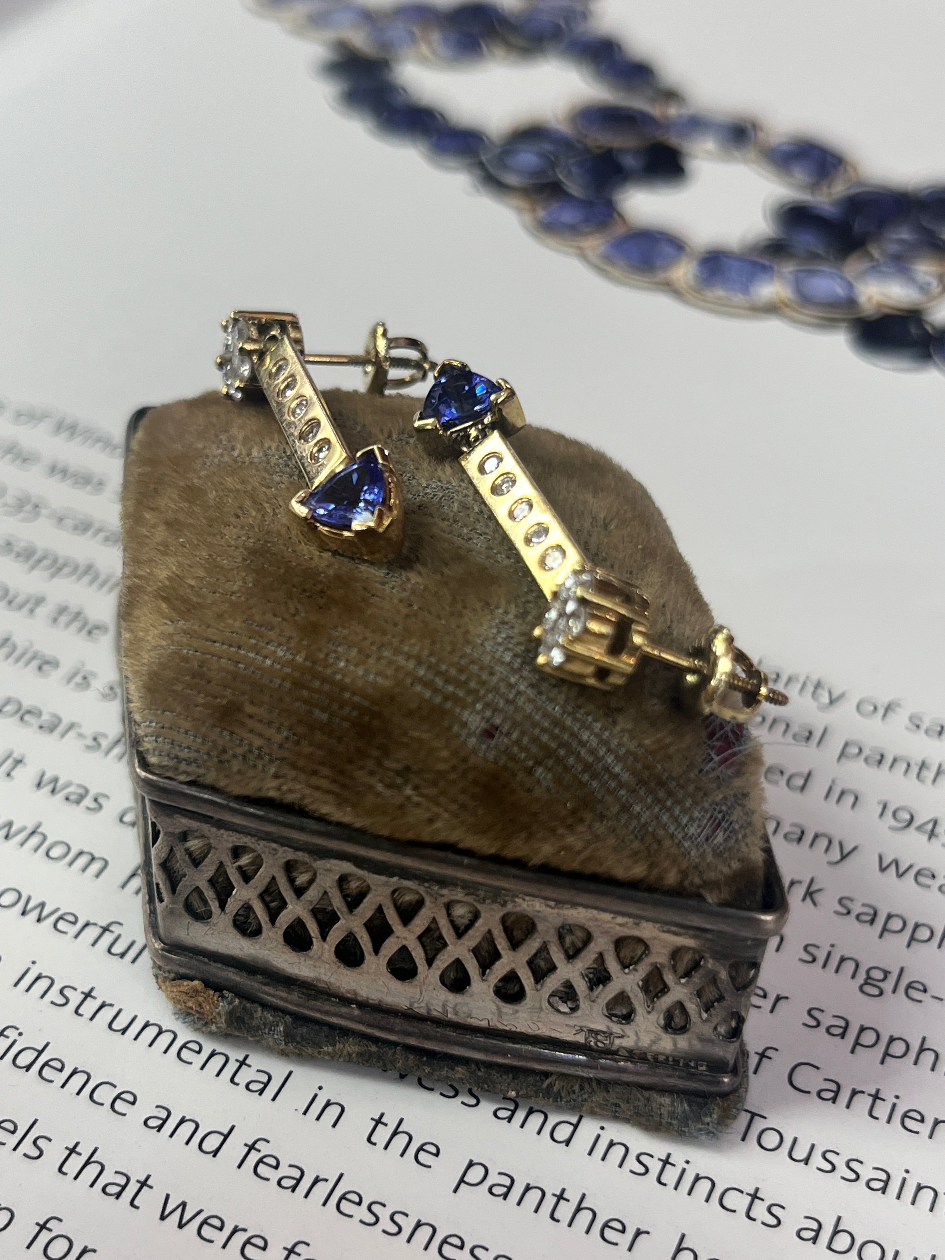 Vintage 14K Yellow Gold Tanzanite & Diamond Dangling Earrings