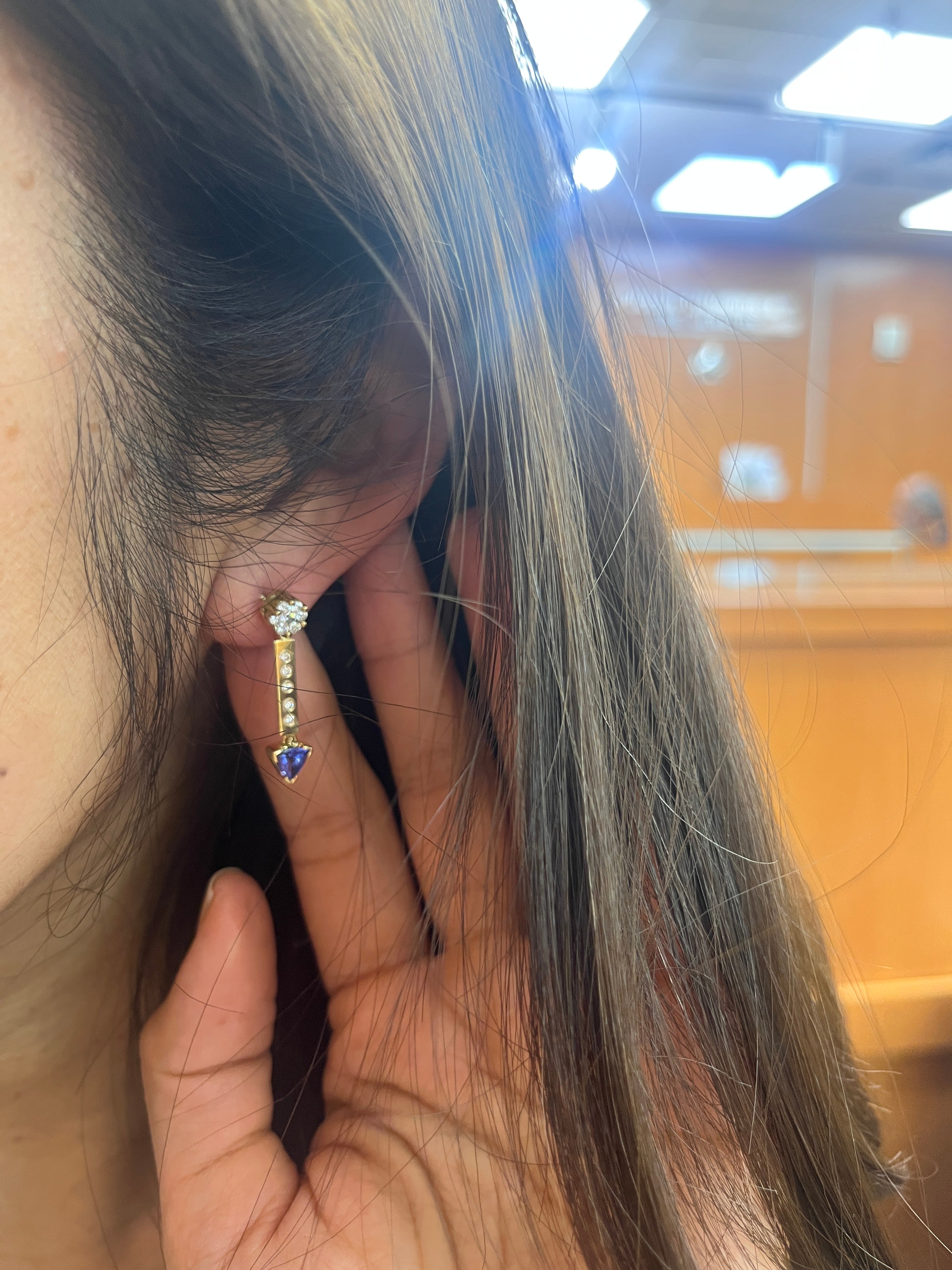 Vintage 14K Yellow Gold Tanzanite & Diamond Dangling Earrings