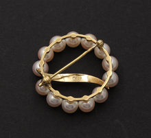 Load image into Gallery viewer, Vintage Mikimoto 18K Yellow Gold Pearl Circle Brooch
