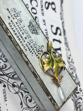 Load image into Gallery viewer, Antique Art Nouveau Krementz Enamel Ivy Leaf 14K Yellow Gold Pearl Pendant.
