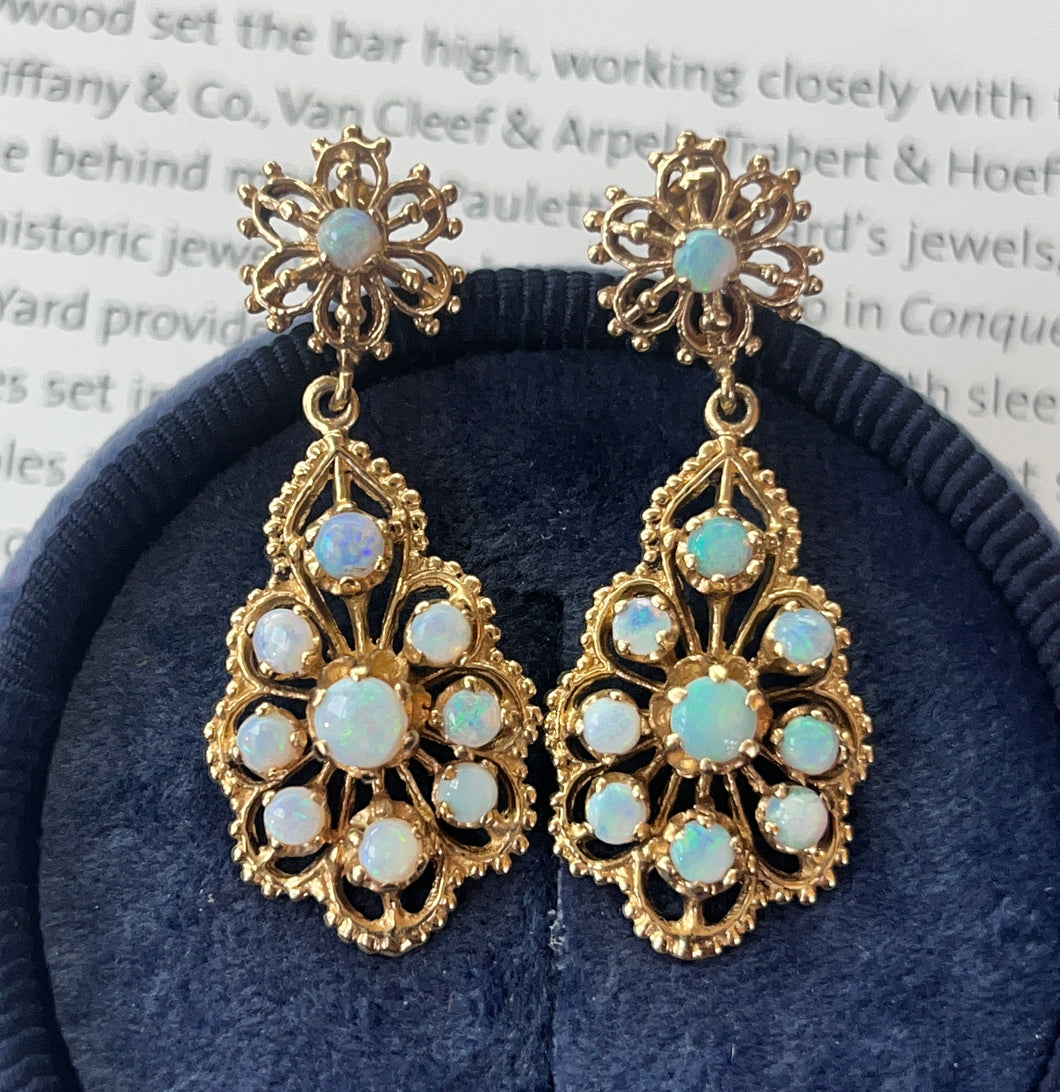 Vintage 14K Yellow Gold Opal Dangling Earrings