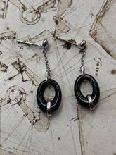 Load image into Gallery viewer, Vintage 14K White Gold Onyx Diamond Dangling Earrings
