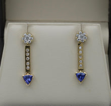 Load image into Gallery viewer, Vintage 14K Yellow Gold Tanzanite &amp; Diamond Dangling Earrings
