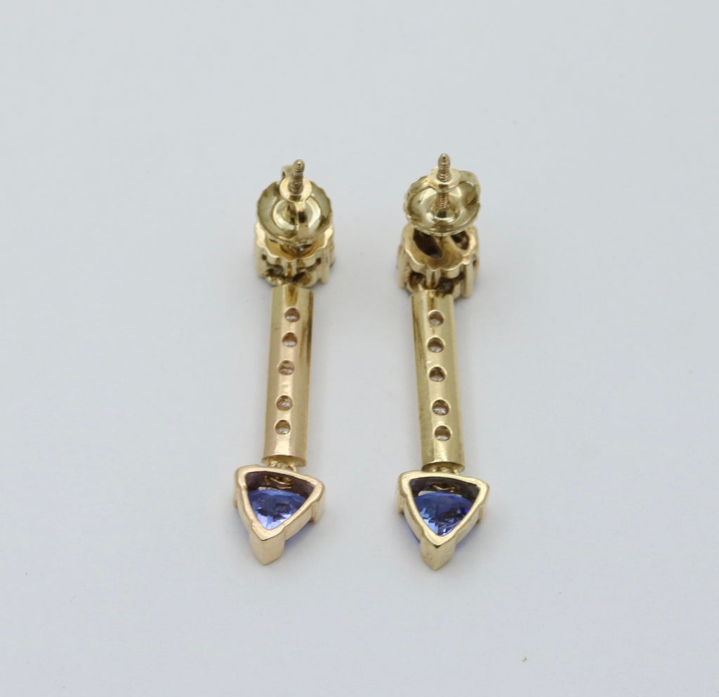 Vintage 14K Yellow Gold Tanzanite & Diamond Dangling Earrings