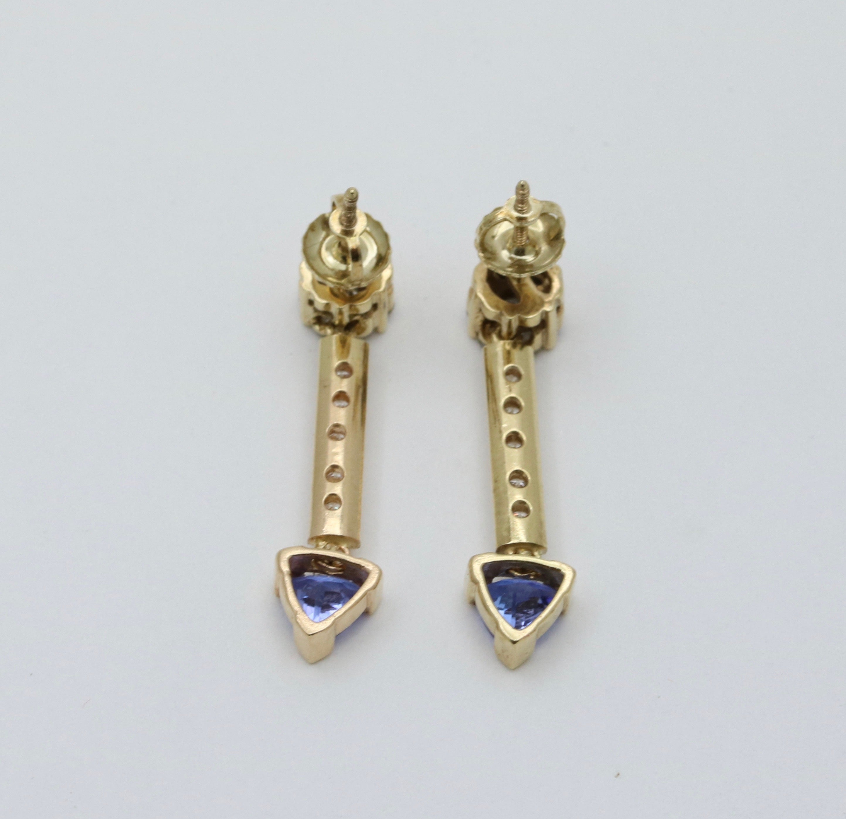 Vintage 14K Yellow Gold Tanzanite & Diamond Dangling Earrings
