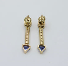 Load image into Gallery viewer, Vintage 14K Yellow Gold Tanzanite &amp; Diamond Dangling Earrings
