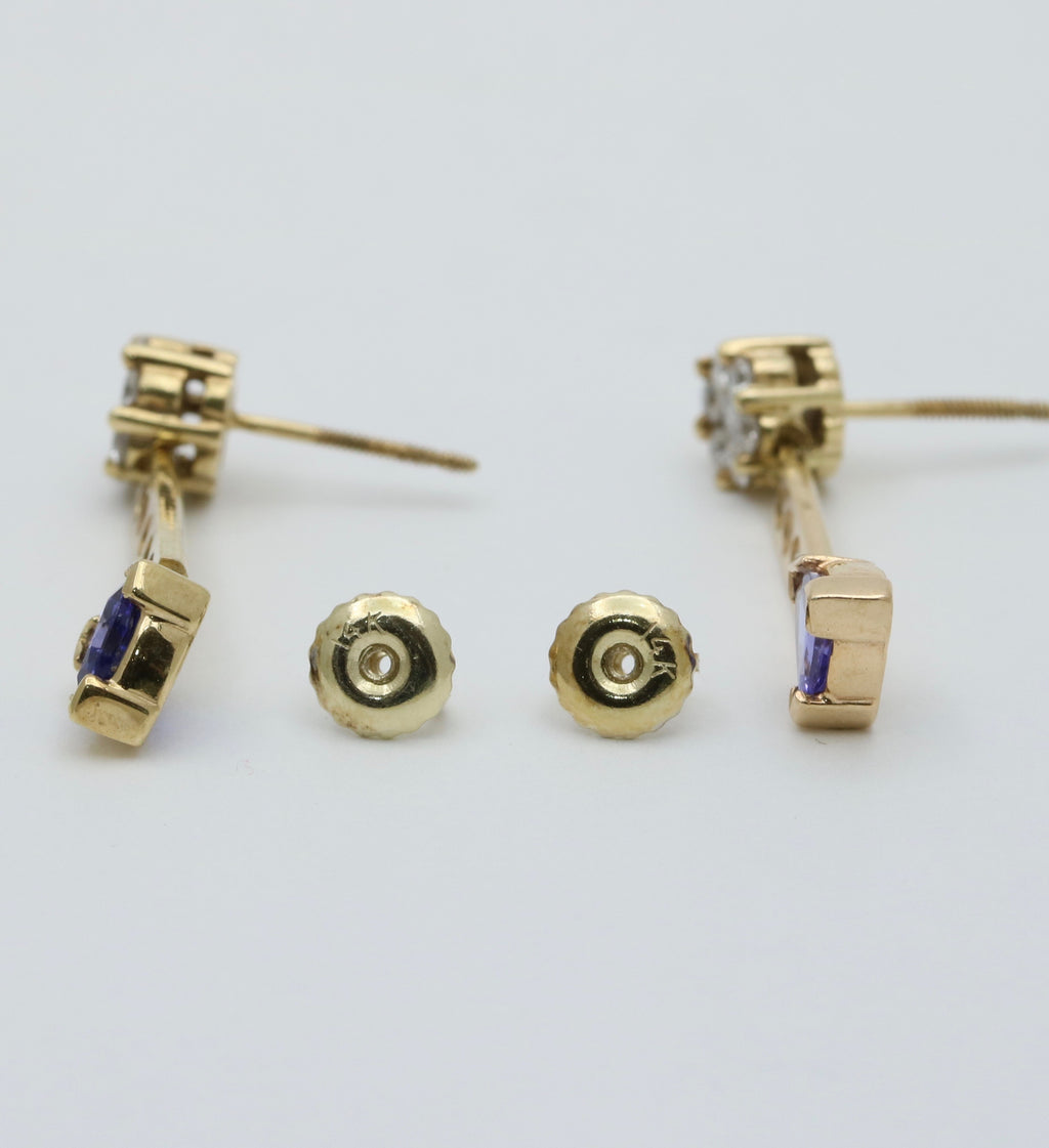 Vintage 14K Yellow Gold Tanzanite & Diamond Dangling Earrings
