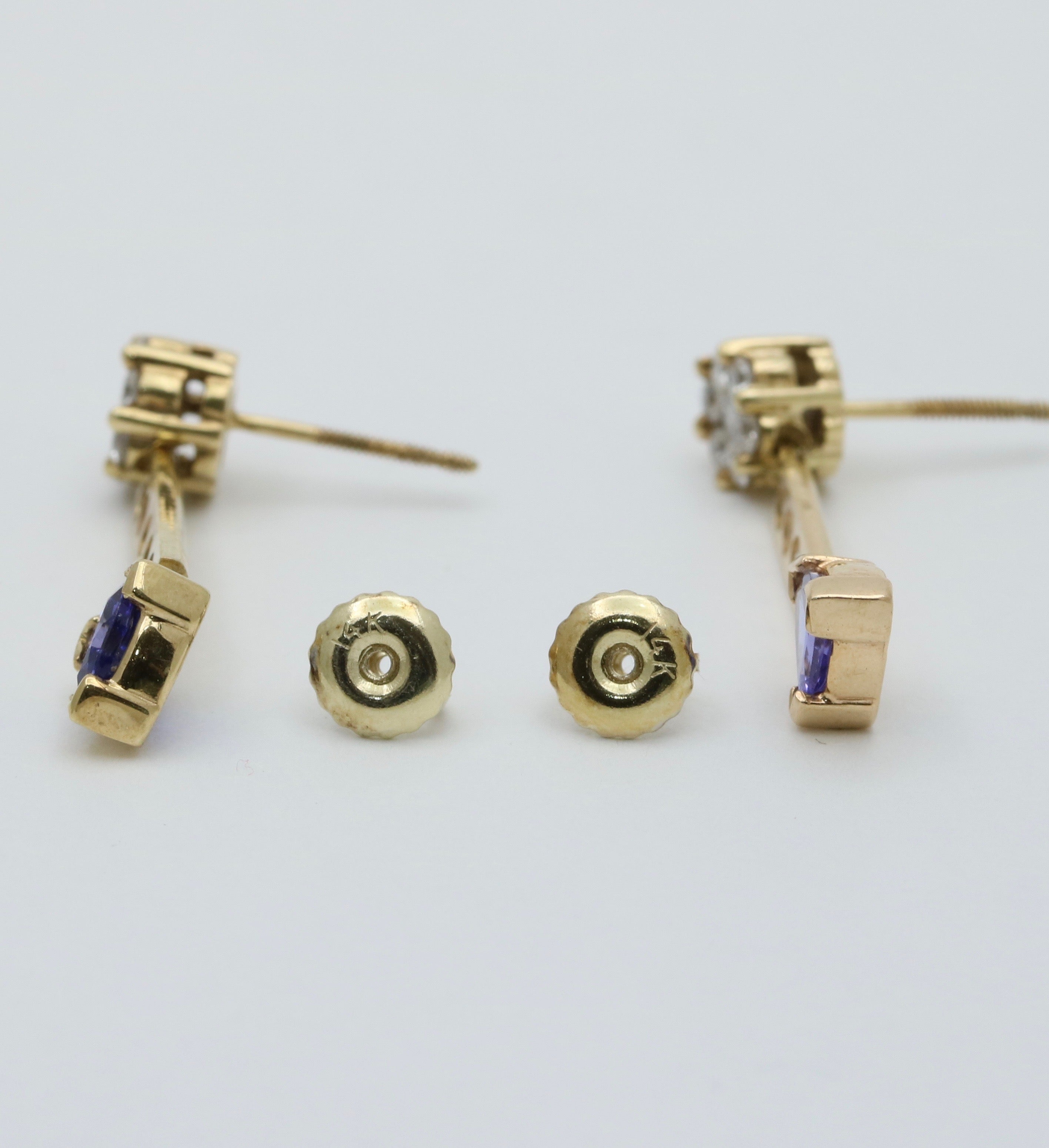Vintage 14K Yellow Gold Tanzanite & Diamond Dangling Earrings