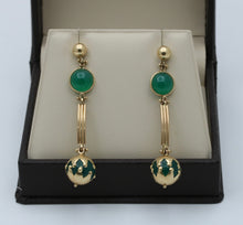 Load image into Gallery viewer, Vintage 10K Yellow Gold Green Chrysoprase Dangling Earrings
