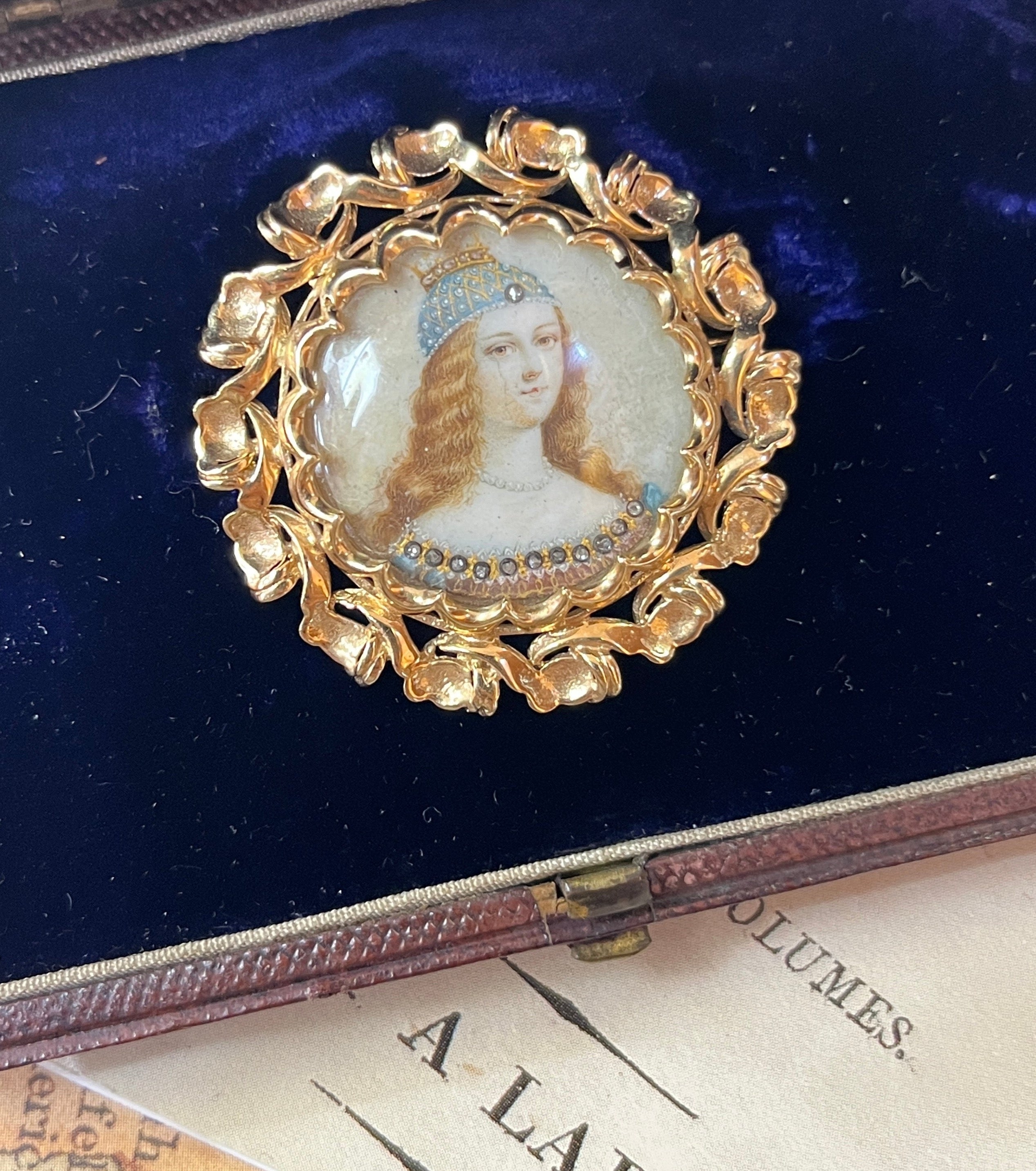 Vintage Seaman Schepps 14k Gold Miniature Portrait Brooch Pin