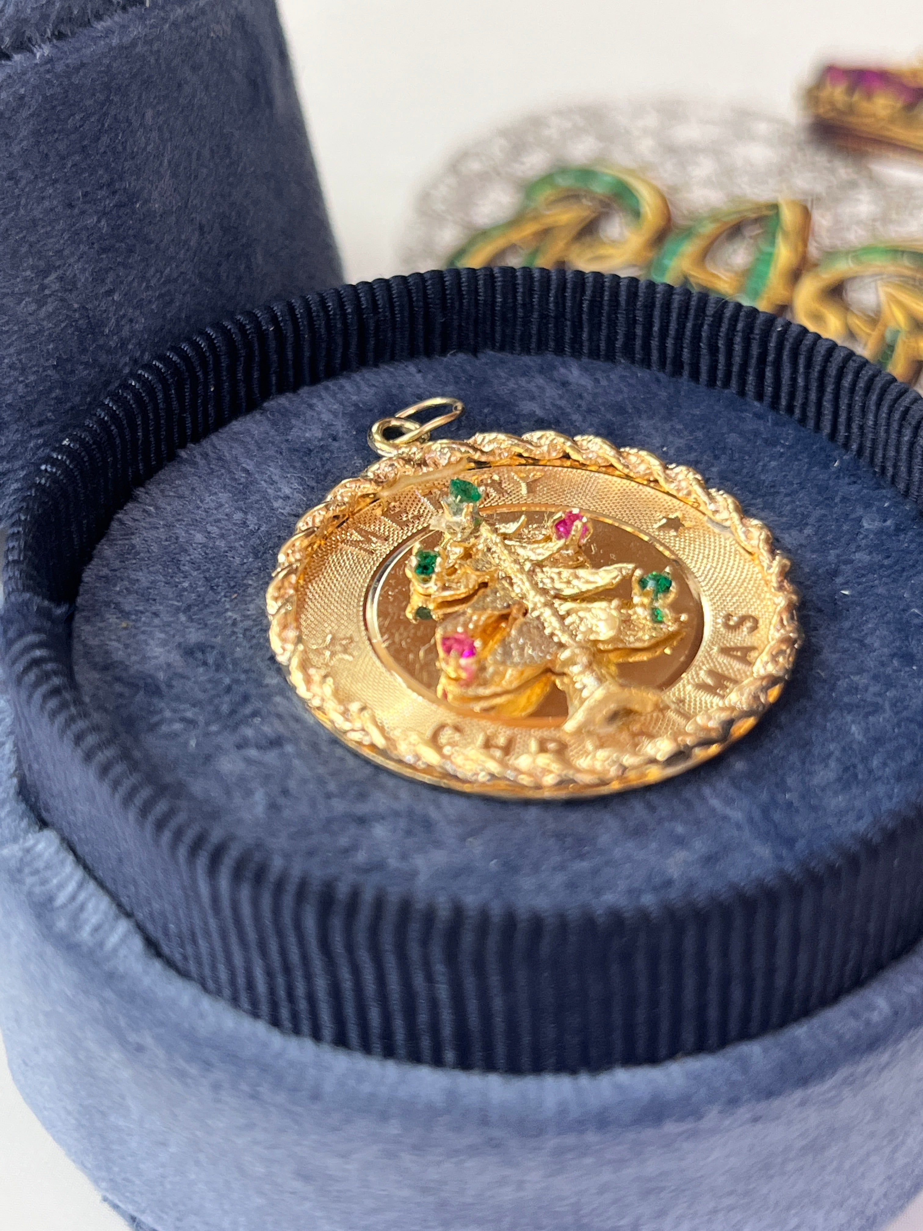 Vintage Merry Christmas 14K Yellow Gold Christmas Tree Charm Pendant