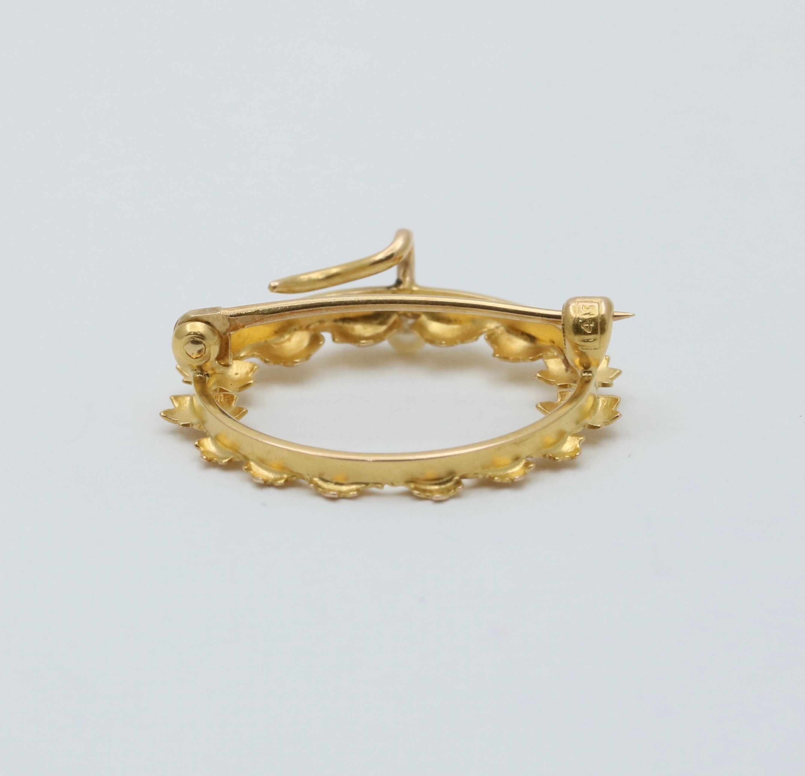 Vintage 14K Yellow Gold Wreath Pearl Brooch Pin