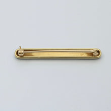 Load image into Gallery viewer, Art Deco 14K Yellow Gold Black Enamel Seed Pearl Bar Pin
