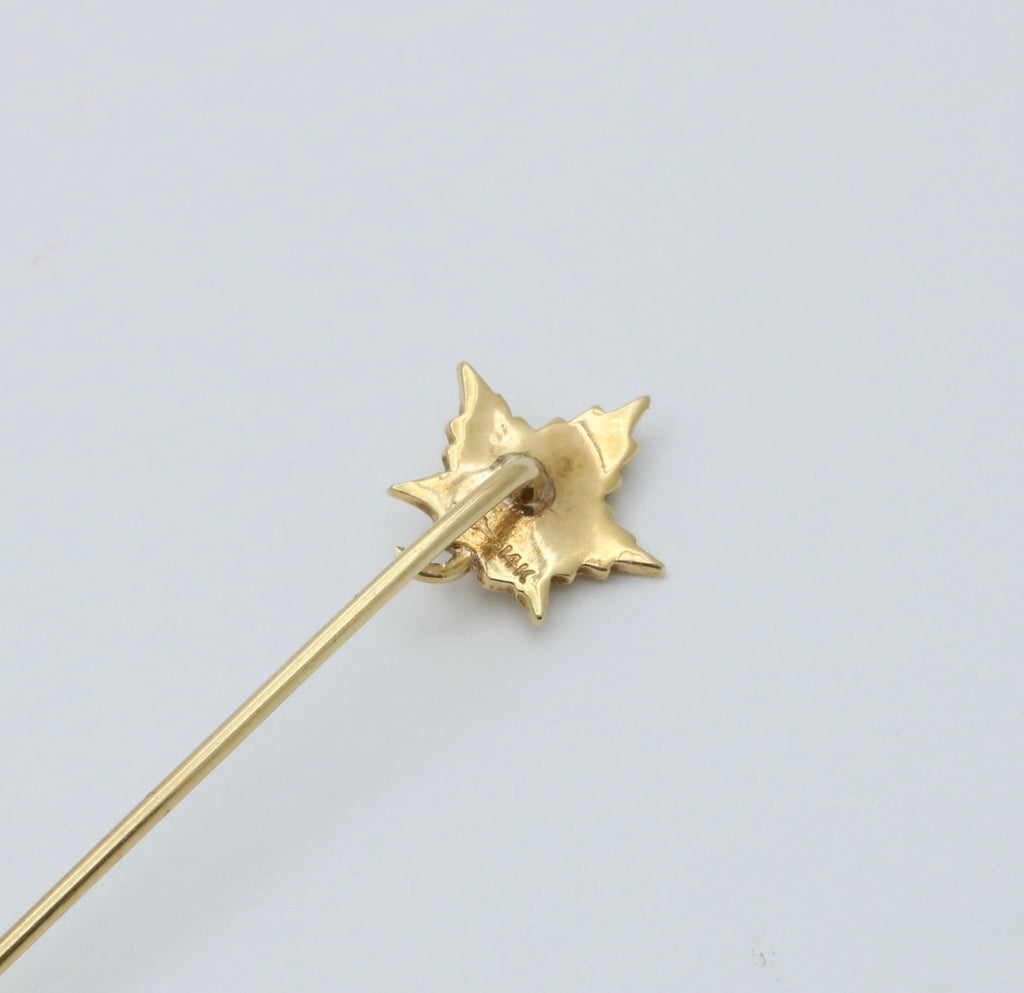 Vintage 14K Yellow Gold Pearl Leaf Stick Pin.