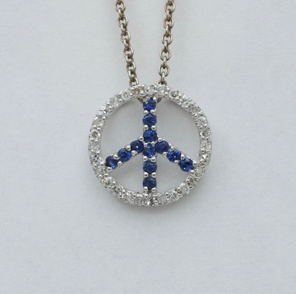 Vintage 14K White Gold Sapphire & Diamond “ Peace“ Charm