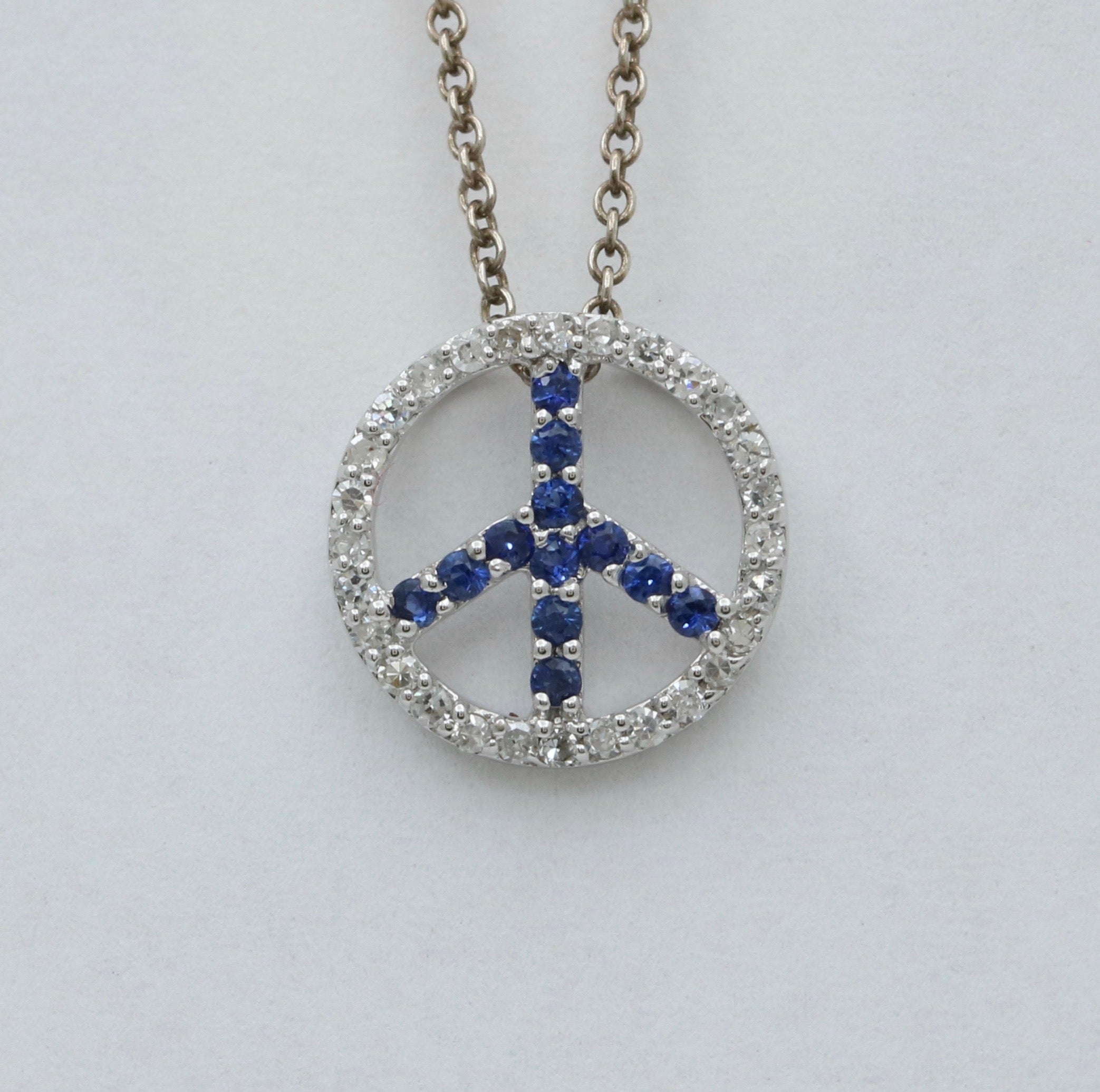 Vintage 14K White Gold Sapphire & Diamond “ Peace“ Charm