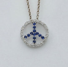 Load image into Gallery viewer, Vintage 14K White Gold Sapphire &amp; Diamond “ Peace“ Charm
