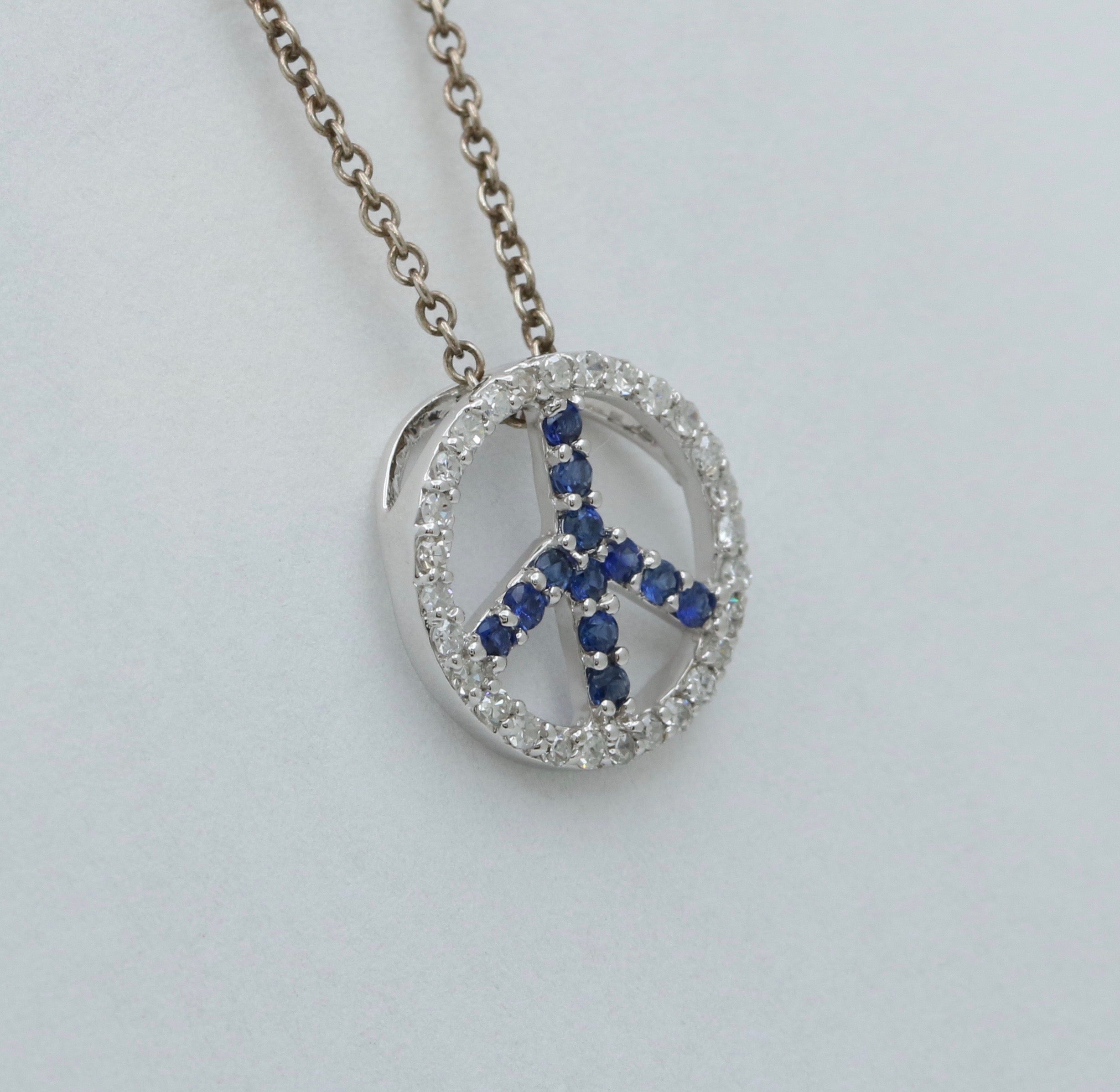 Vintage 14K White Gold Sapphire & Diamond “ Peace“ Charm