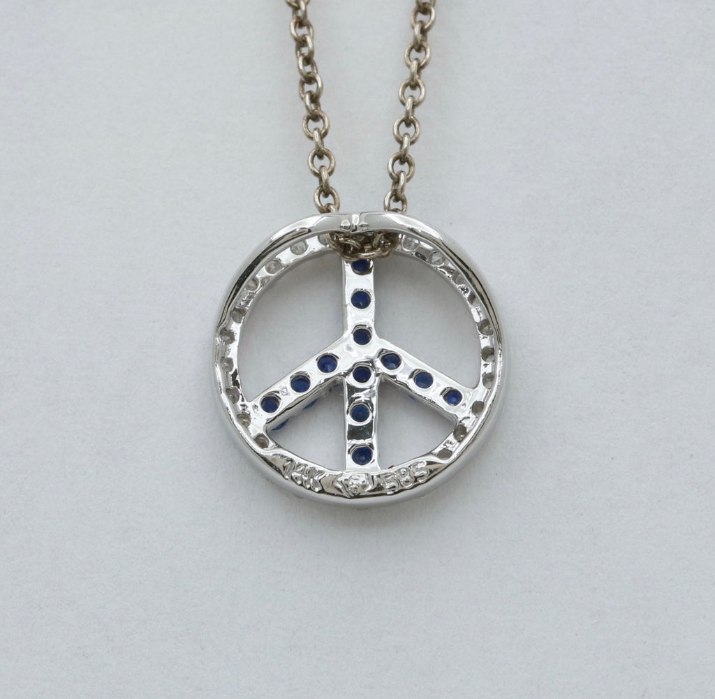 Vintage 14K White Gold Sapphire & Diamond “ Peace“ Charm