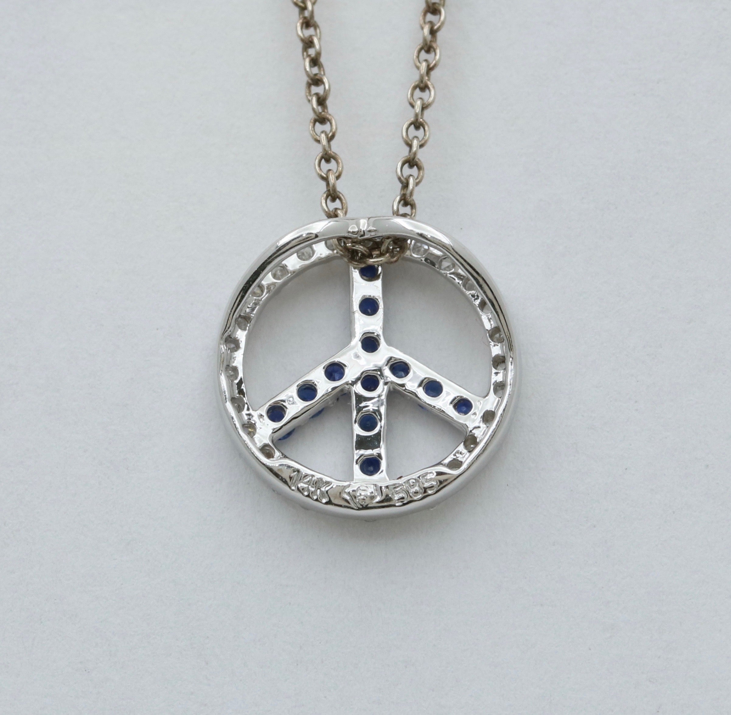 Vintage 14K White Gold Sapphire & Diamond “ Peace“ Charm