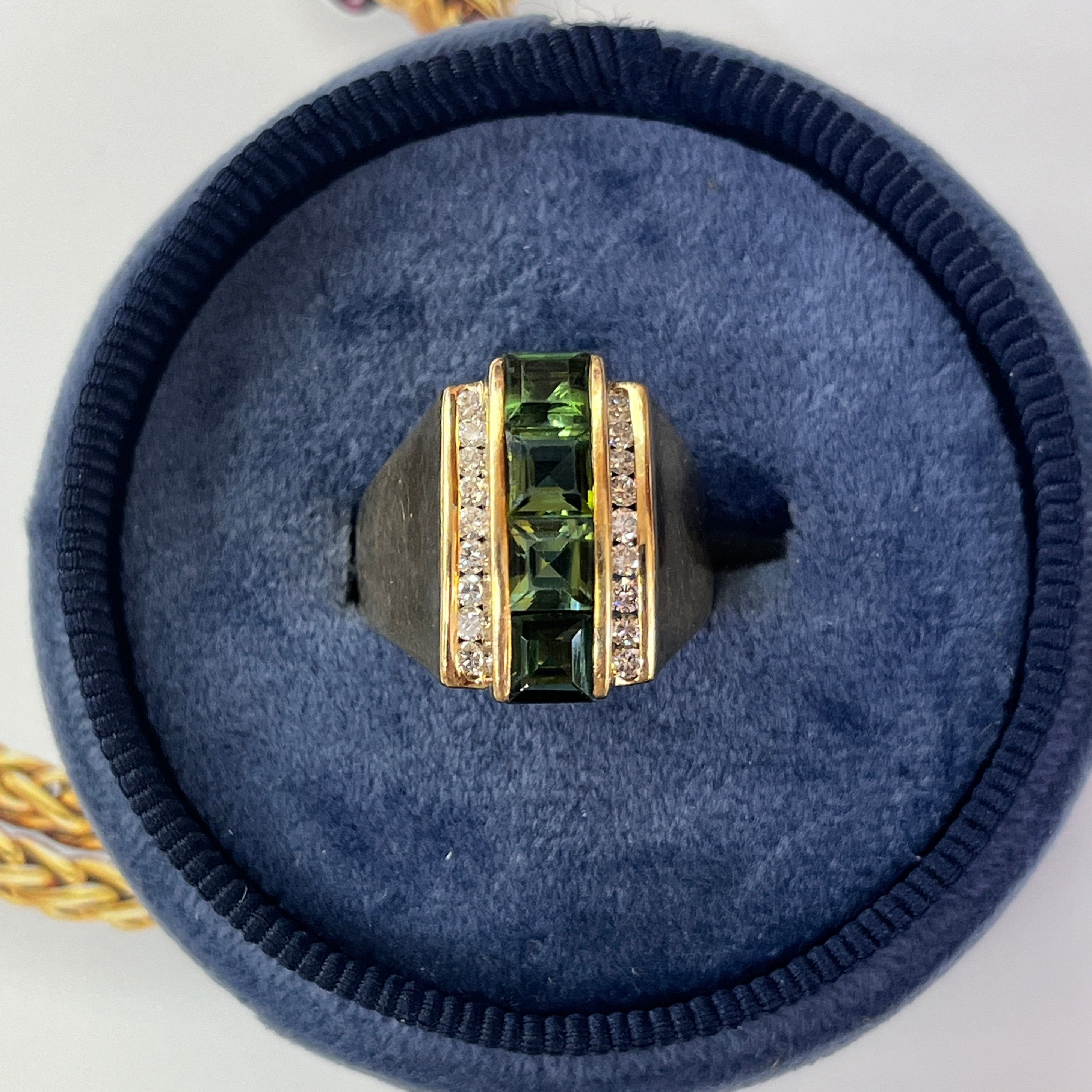 Funky Green Stone & Diamond 14K Yellow Gold Statement Ring