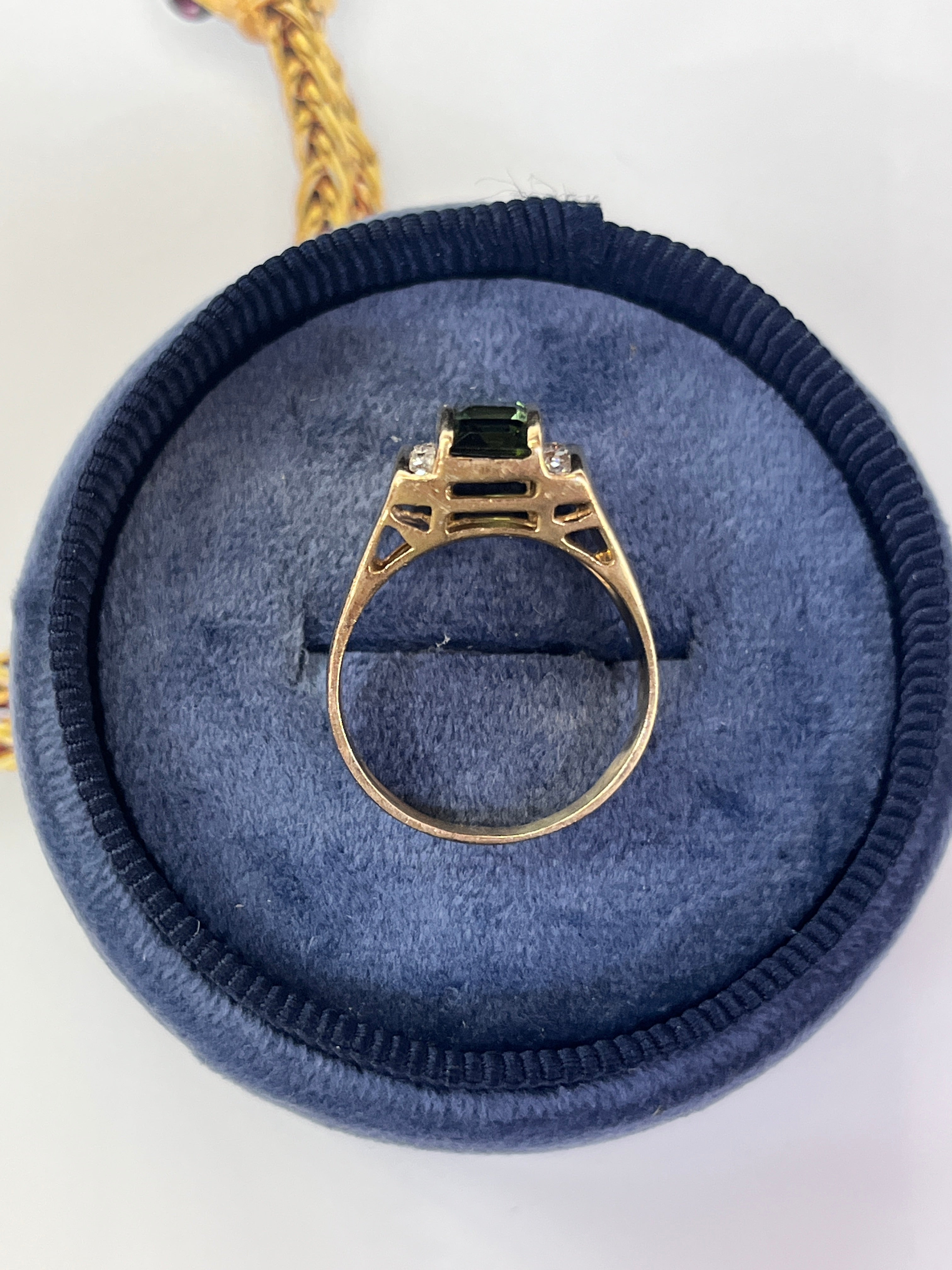 Funky Green Stone & Diamond 14K Yellow Gold Statement Ring